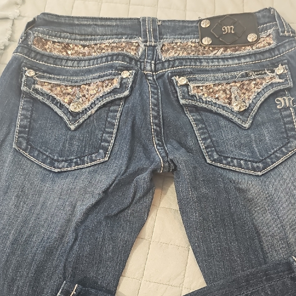 Miss Me Blue Skinny Jeans with Ornate Embellishments